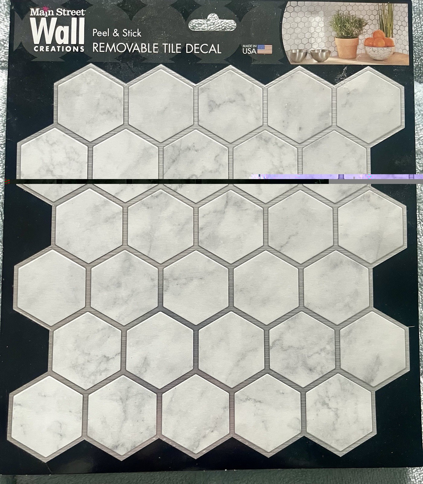 Marble hexagon Main Street Peel and Stick Tile Decals – Lot of 5