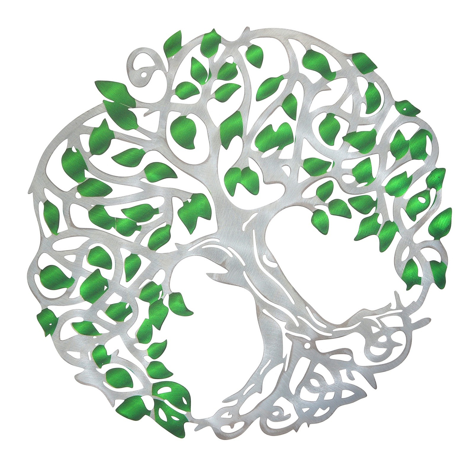 Metal Tree Wall Decor Sculpture Ornament Hanging Wall Decoration, Green Silver
