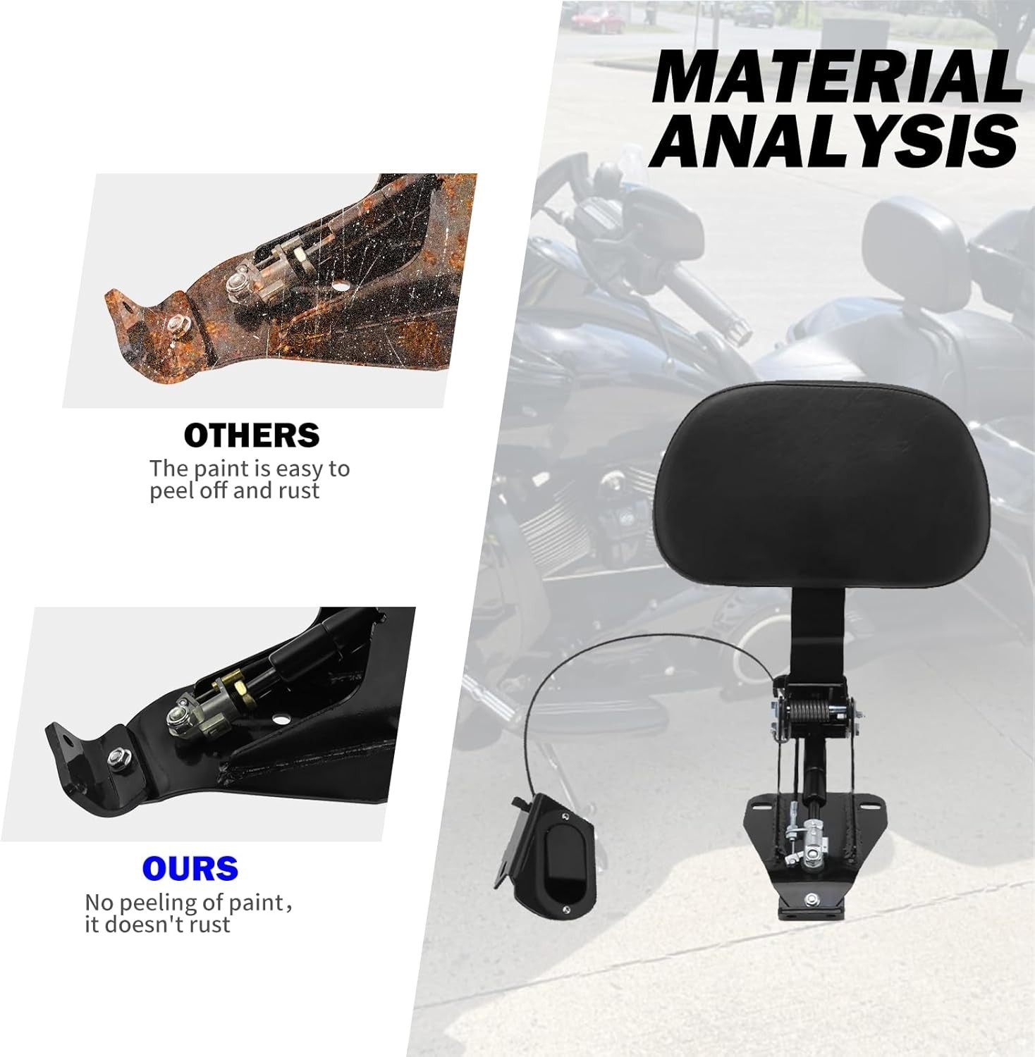 Motorcycle Adjustable Rider Backrest with Pad Foldable Driver Backrest Fit for H