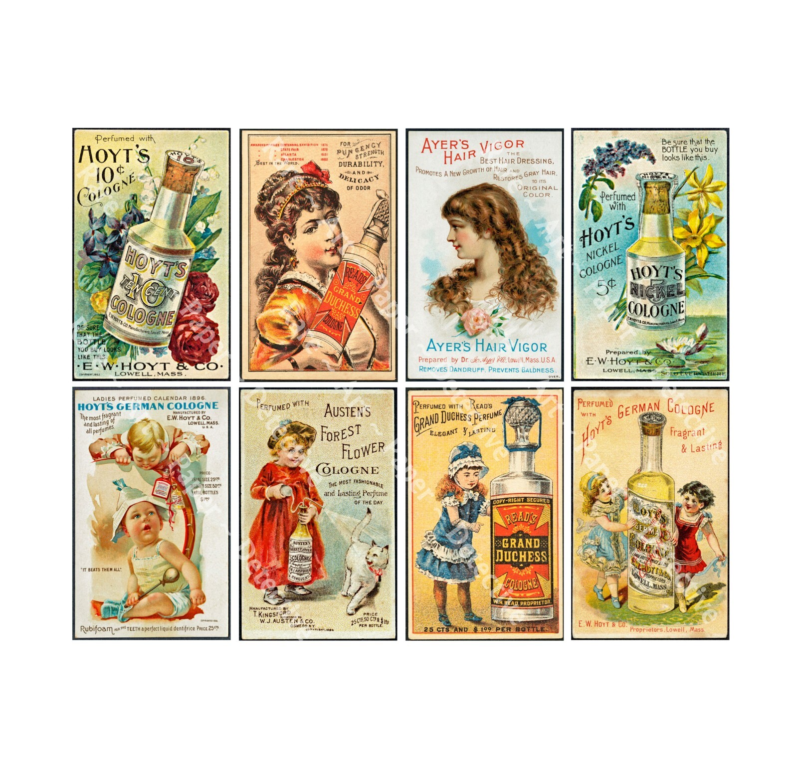 Antique Bath, Perfume & Cologne Stickers, Bath Décor, Cut & Peel Sheet, 848