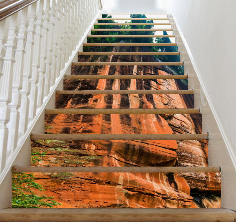 3D Orange Mountain ZHU602 Stair Risers Decoration Photo Mural Vinyl Wallpaper