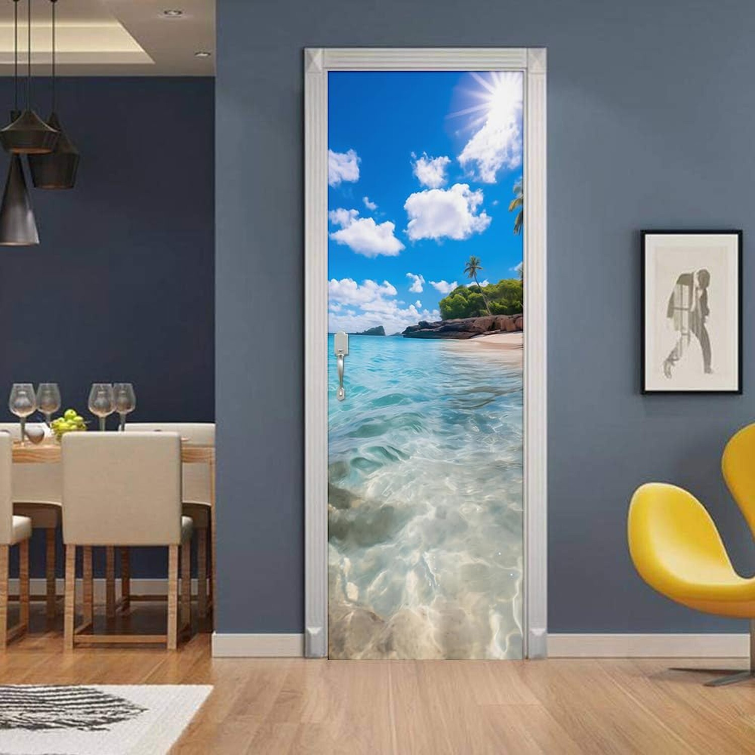REDAMANCY Sunshine Island Beach Seashore Landscape Peel and Stick Door Sticke…