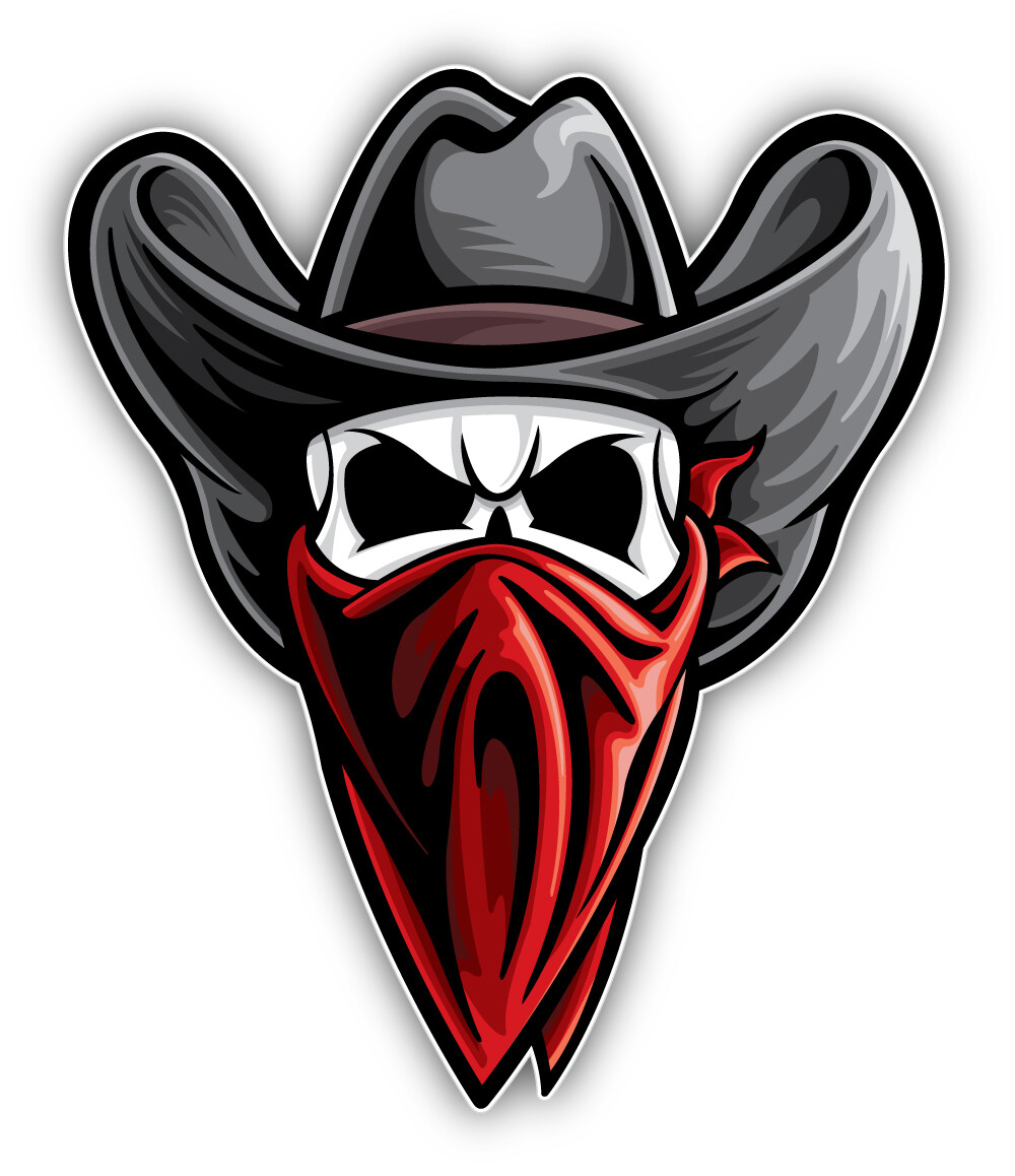 Outlaw Skull Pirate Mascot Vinyl Sticker Decal