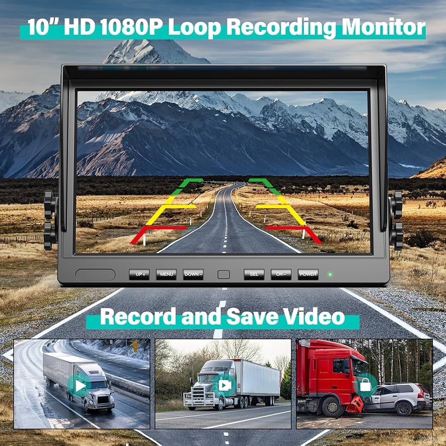 10.1" Wireless Solar Magnetic 9600mA Backup Camera IPS Monitor DVR for Truck RVs