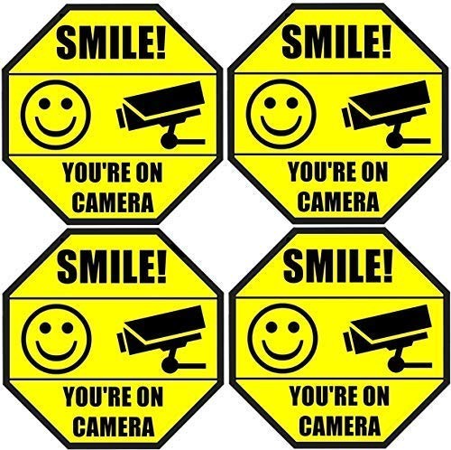 4 Pack Smile You Are On Camera Security Stickers UV Resistant Vinyl Decals