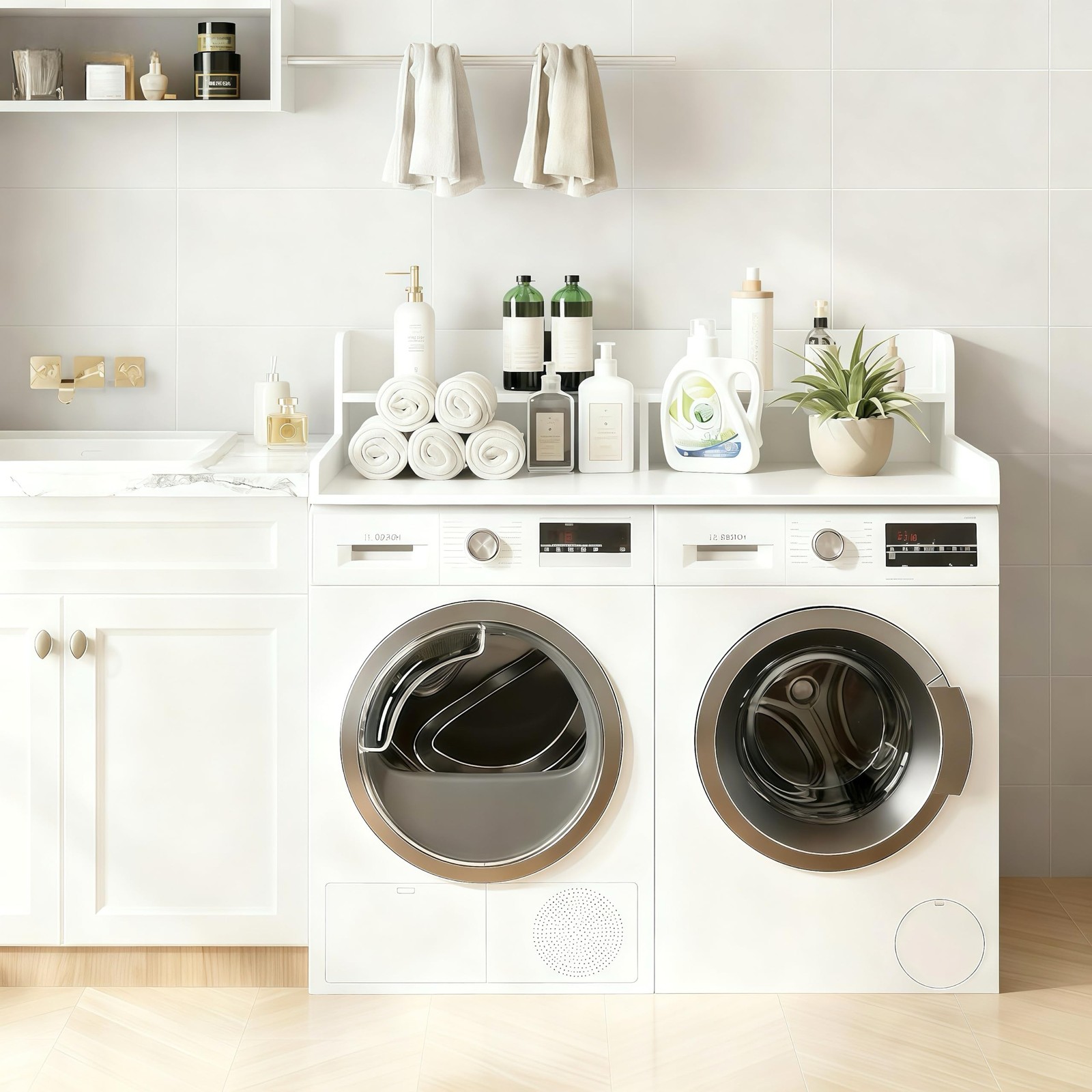 NAT Maya 2-Tier Washer and Dryer Countertop, 54" W x 27.6" D Laundry Room Org…