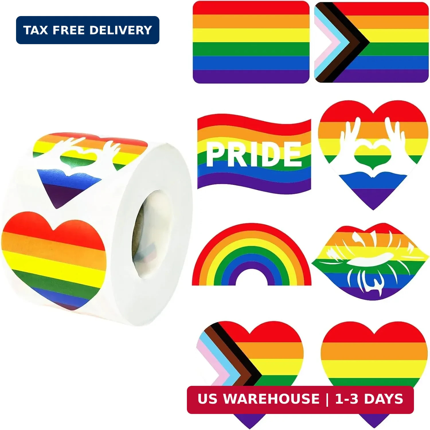 1000 Pcs Gay Pride Stickers, Progress Pride Rainbow Heart Stickers for Gay Lesbi