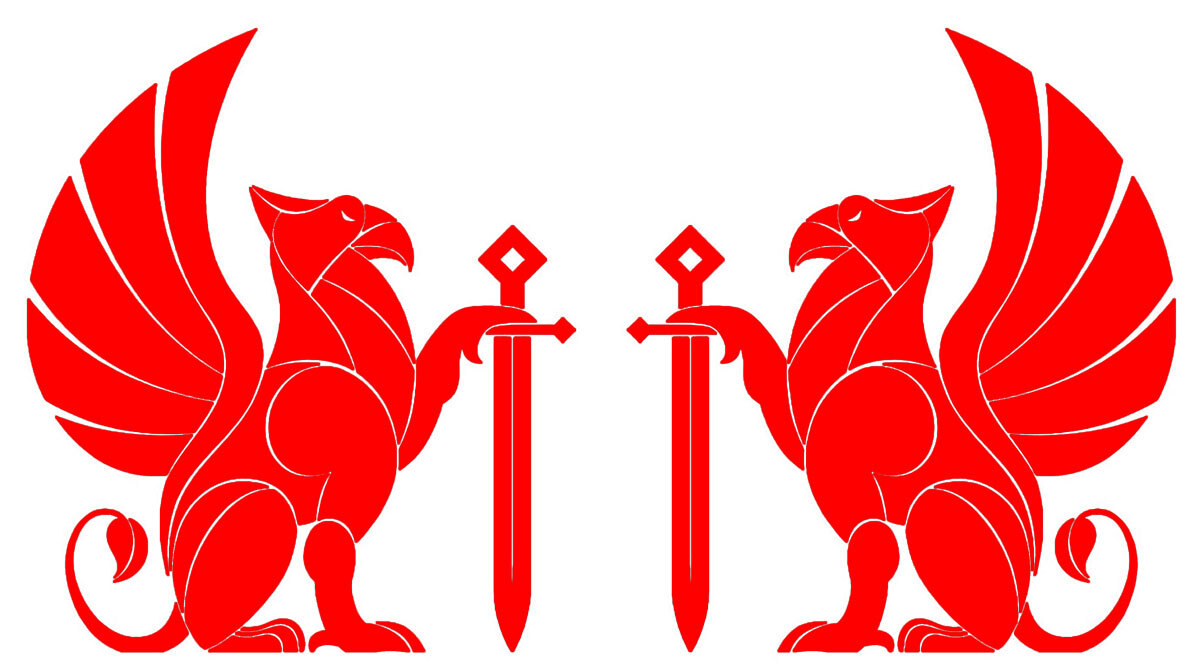 Set of Mirrored 6" Griffin Swords Graphic Vinyl Decal Car Laptop Tablet Window