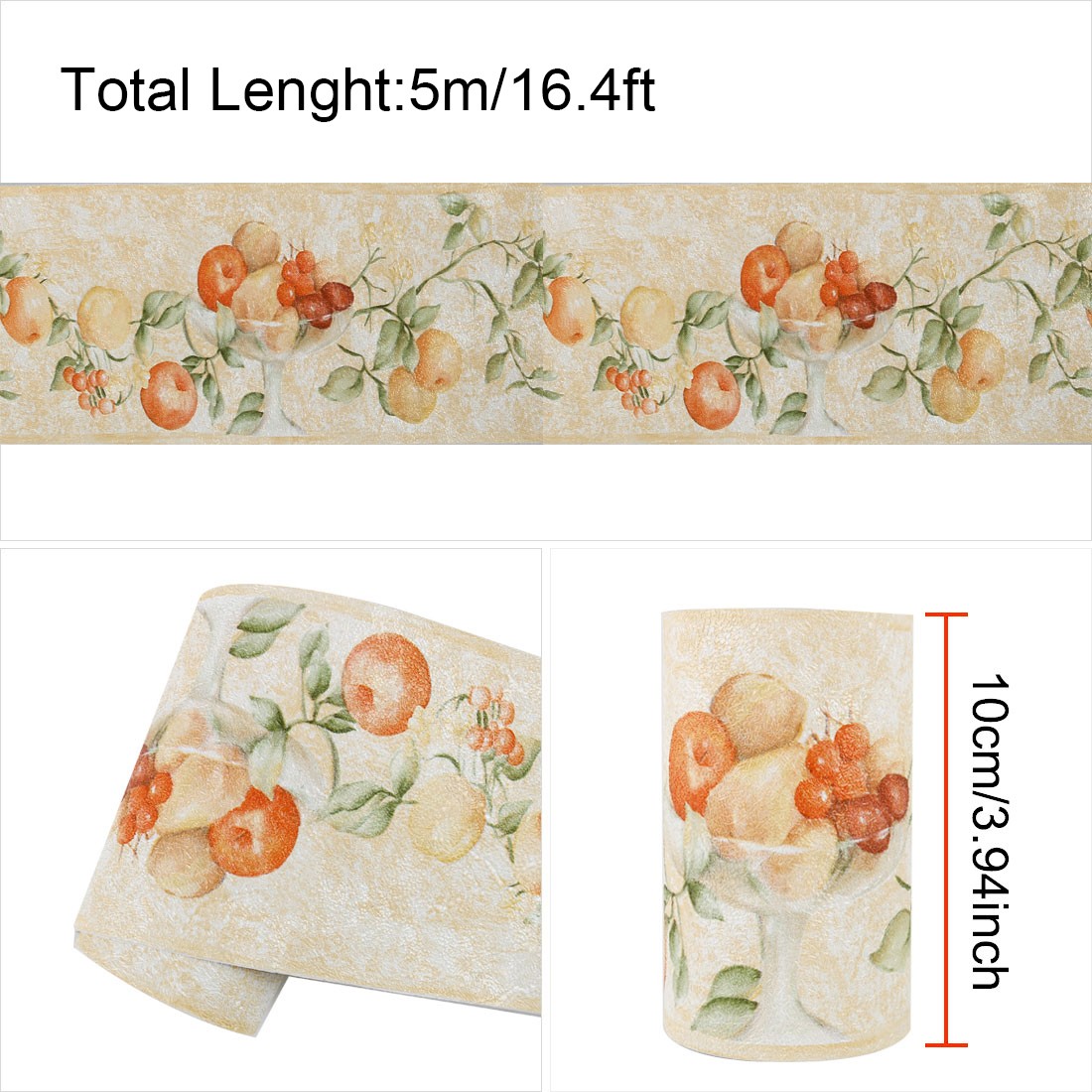 Wall Paper Border Self Sticker Green Fruit Pattern for Kitchen Bedroom Decor