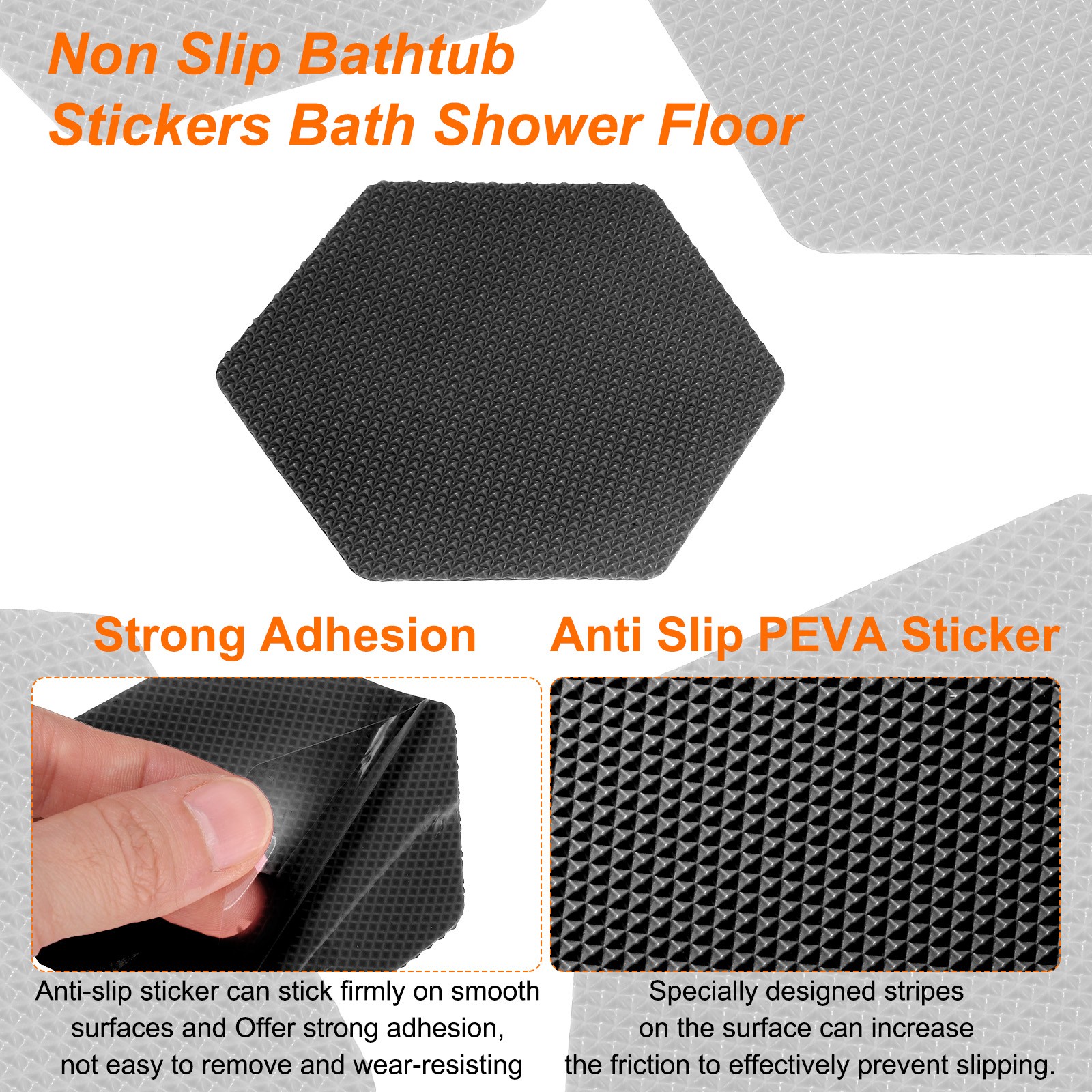 24pcs Non-Slip Bathtub Stickers Set 3.15" Hexagon Shower Sticker Black