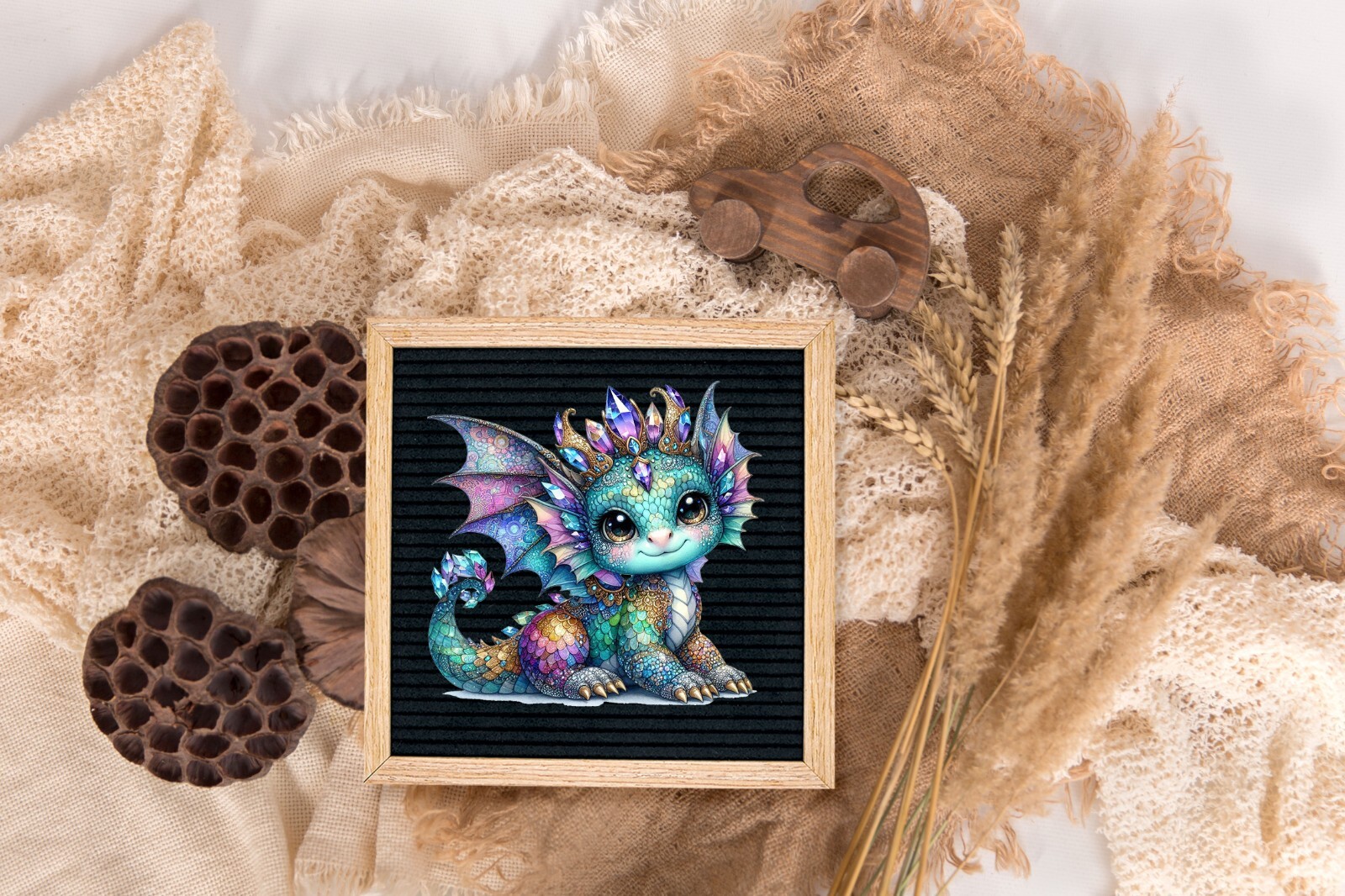 Teal Purple Crystal Patchwork Dragon UV DTF Transparent Sticker / Decal