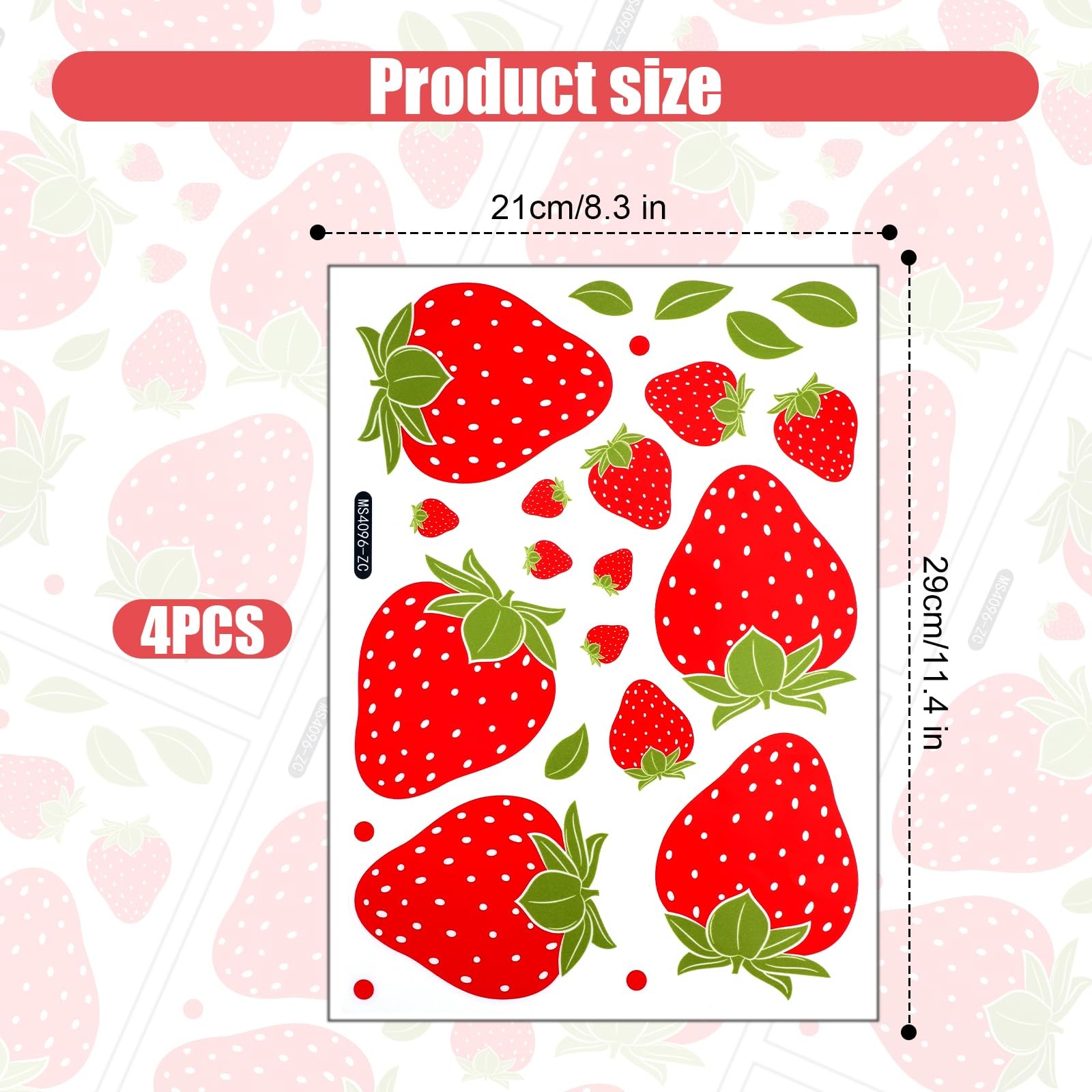 4 Sheets 92pcs Strawberry Wall Decals Removable Cute Fruit Stickers Waterproof