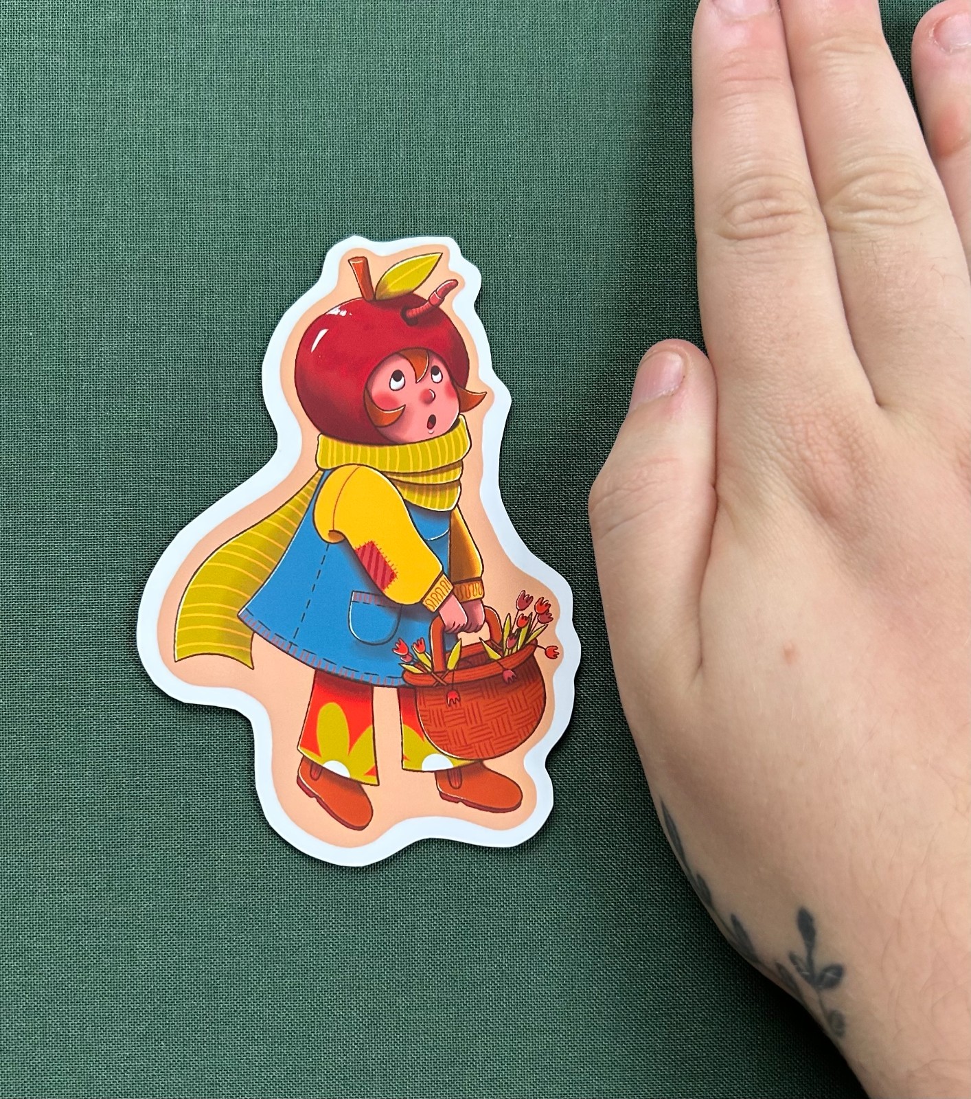 STICKER – "Apple Girl" illustration glossy sticker, 4 inches