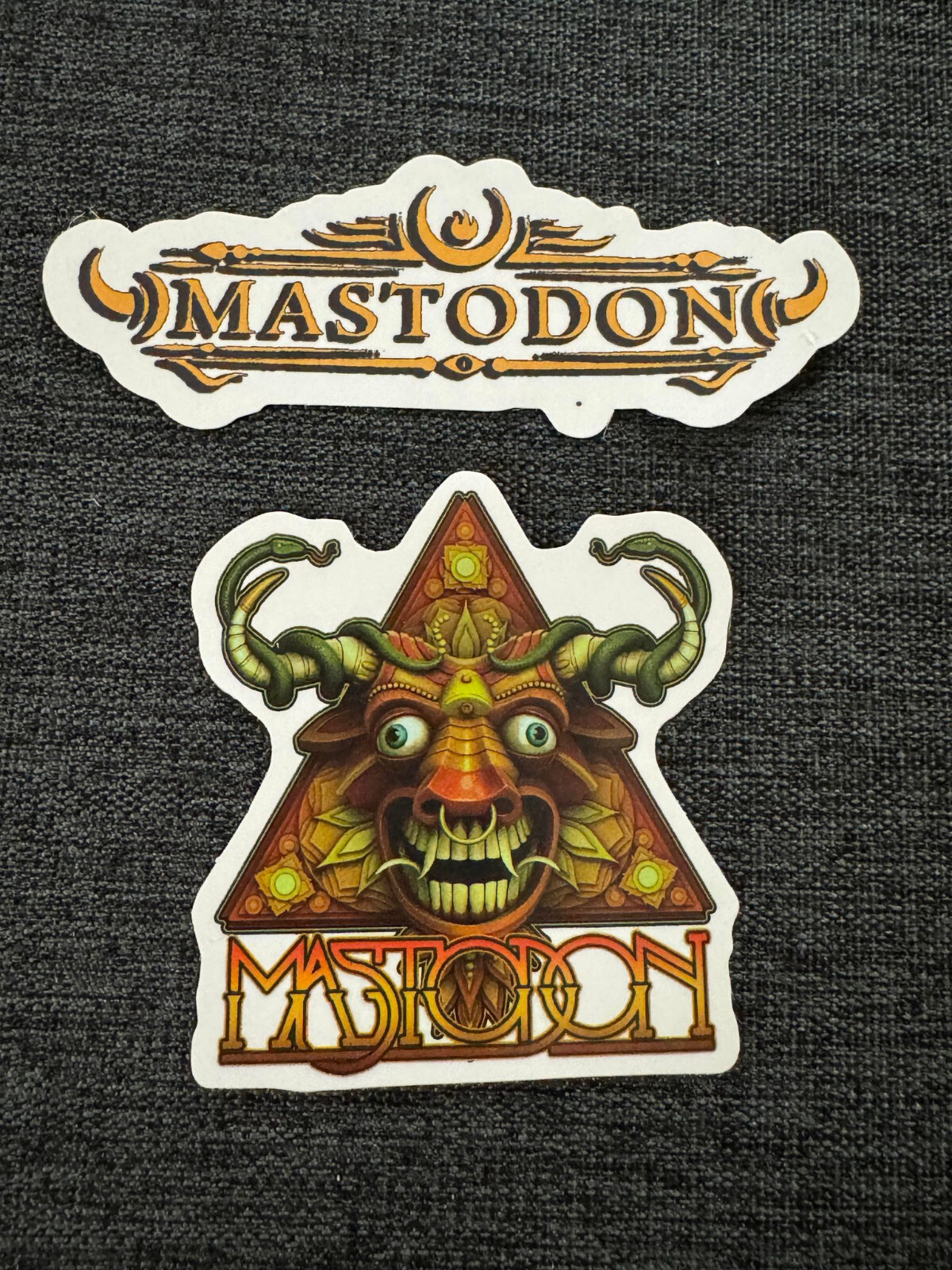Lot (2) MASTODON 1 1/4" to 3 1/2" Band Logo STICKERS Fast! FREE SHIP!