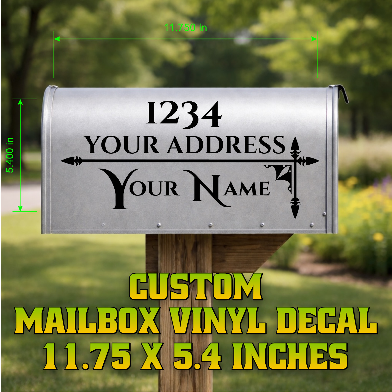 Custom Standard Mailbox Vinyl Decal — Street Address & Name Personalization V2