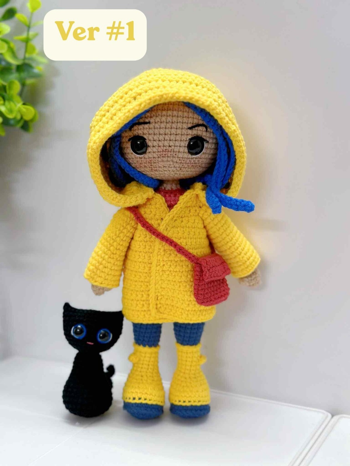 Halloween Crochet Doll with Black Cat Handmade Amigurumi Plush Gift