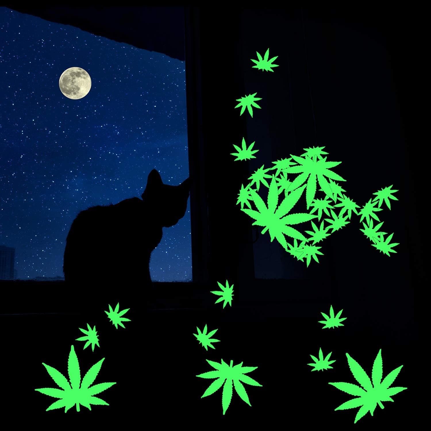 104 Pieces Pot Leaf Stickers Glow in The Dark Wall Decals