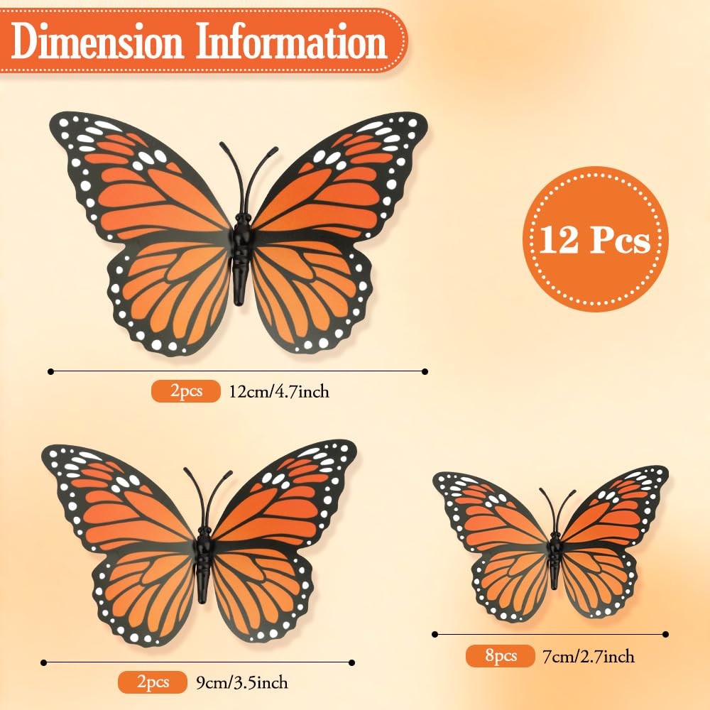 Monarch Butterfly Decorations, 3D Halloween Wall 12 PCS, Orange