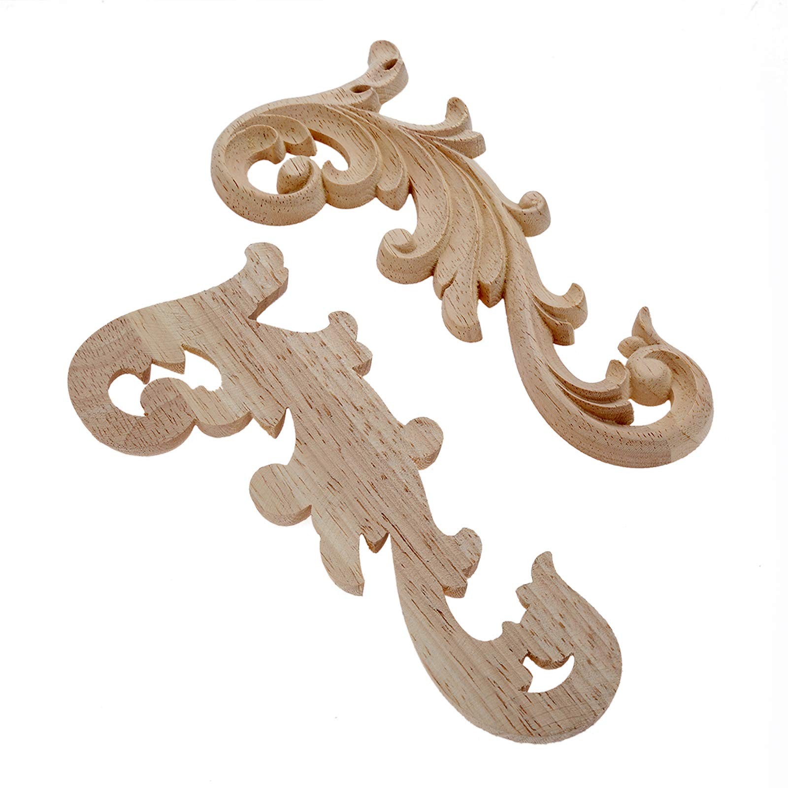 2-Pair Clear Carved Wood Appliques Onlay, 24x12cm/9.45×4.72inch, Door Decorat…