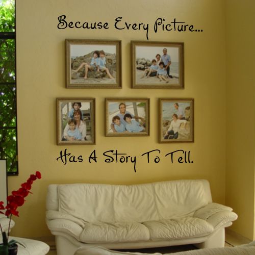 BECAUSE EVERY PICTURE HAS A STORY TO TELL Quote Vinyl Wall Decal Decor Sticker