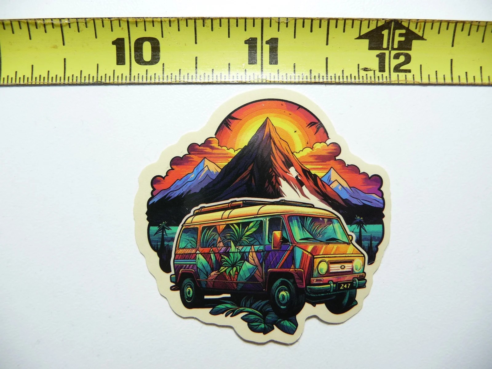COLORFUL VAN SUNSET SMALL STICKER DECAL HIKING CAMPING WOODS GEAR PARK SCRAPBOOK