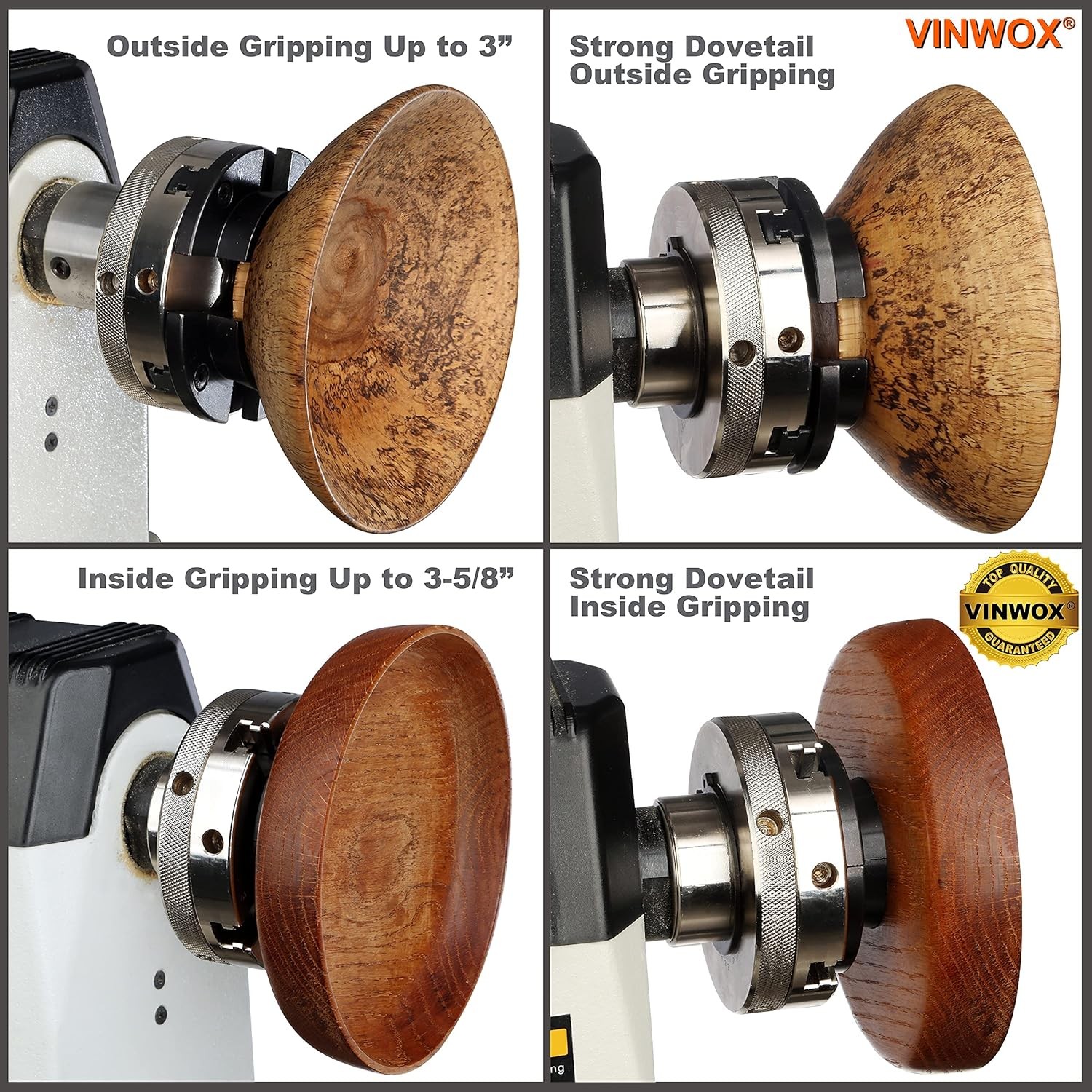 4INCH 4-Jaw Self-Centering Wood Lathe Chuck, 2" Round Jaw Mounted, 1"x8TPI threa