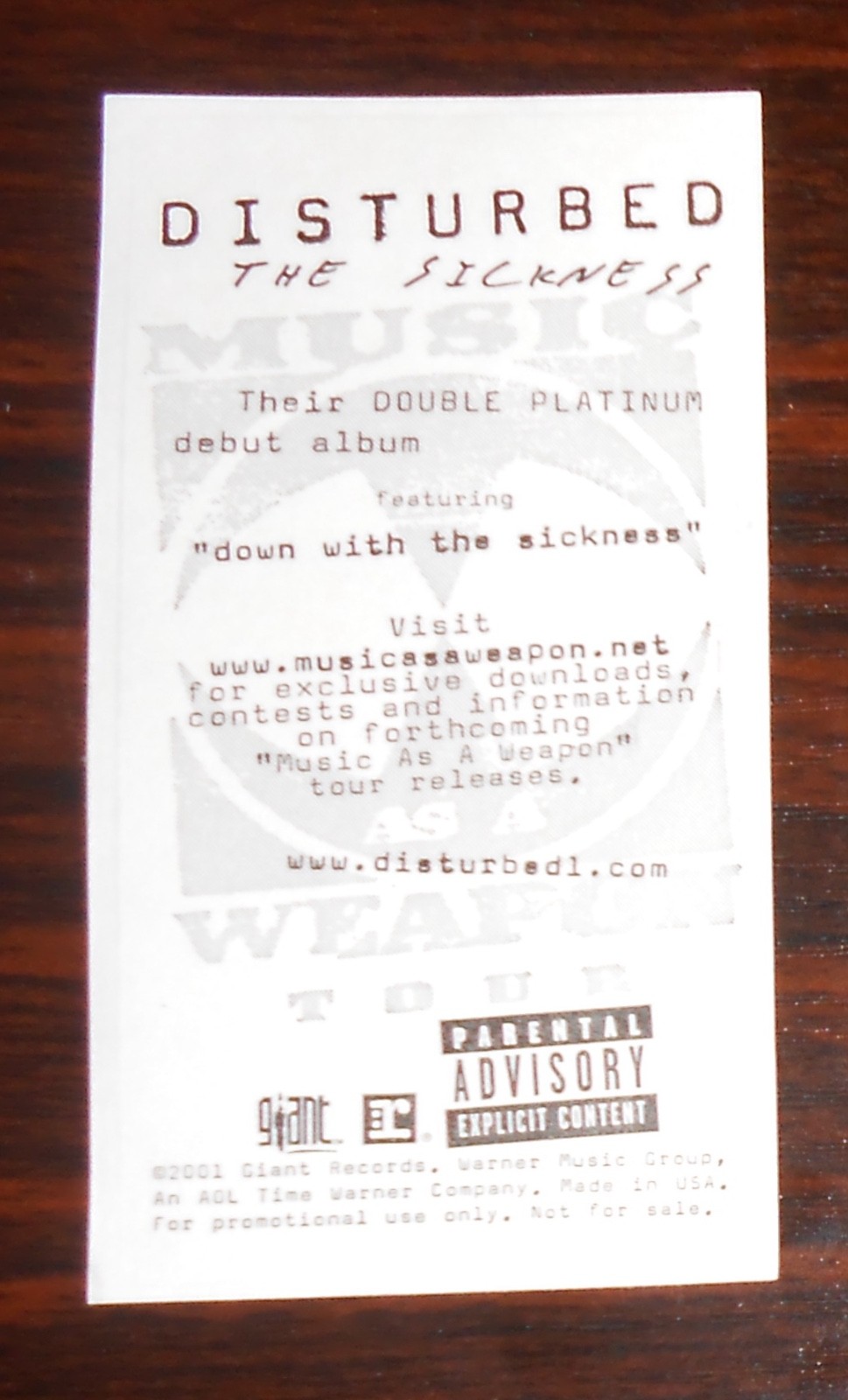 Disturbed Sticker The Sickness Promo 2001 (rectangle) 4×2