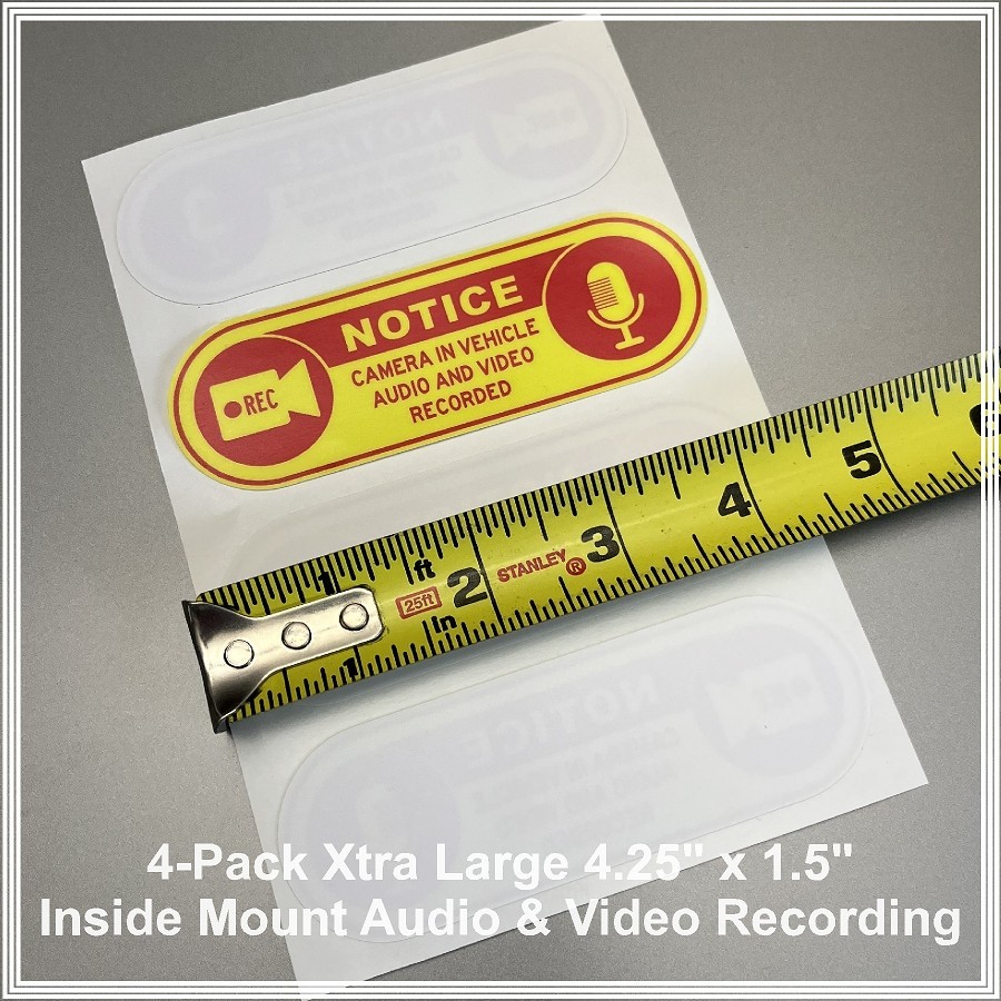 Camera in Car Recording Video XL 4-Pack INSIDE MOUNT Decals Yellow Red 4.25×1.5