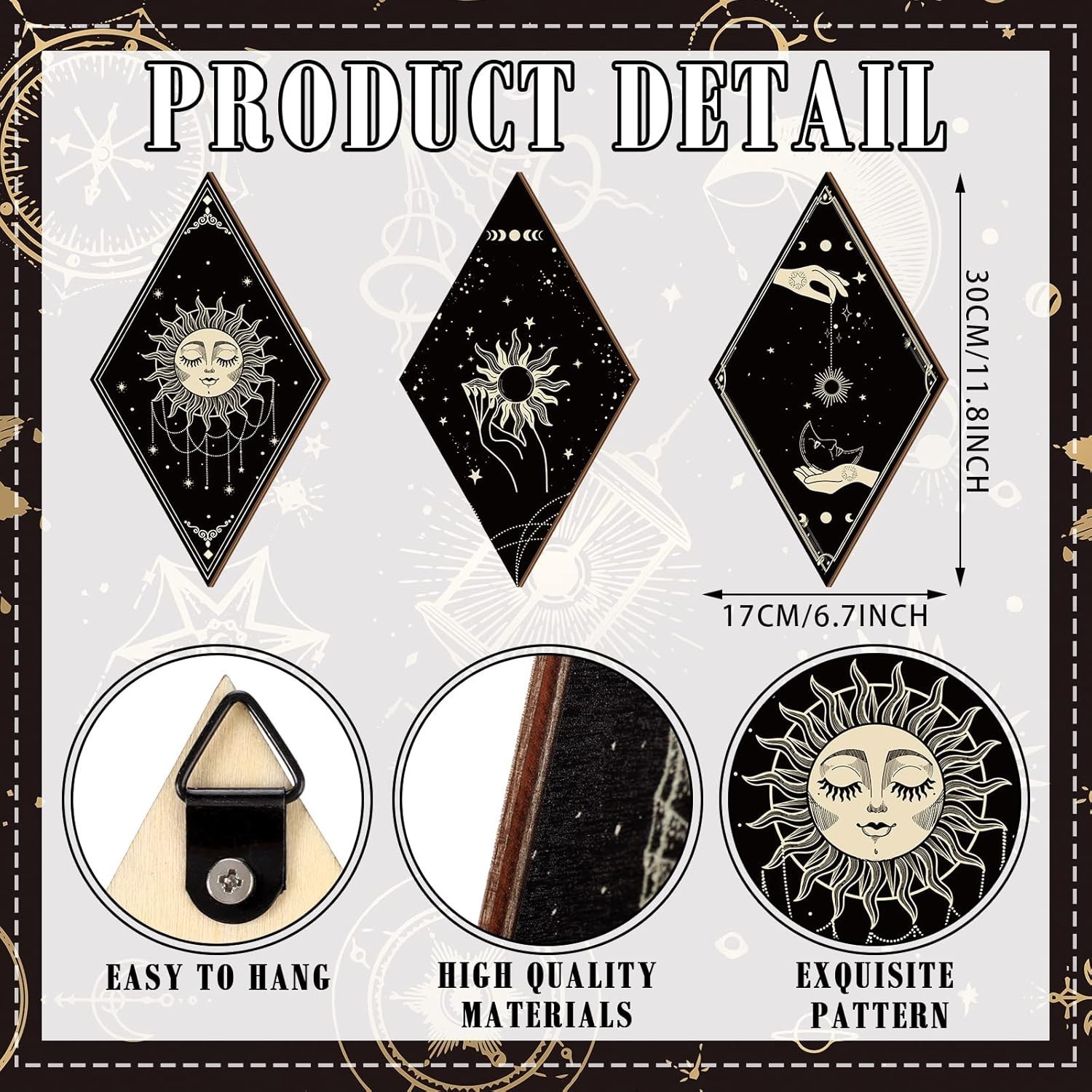 6 piezas de decoración de pared bohemia con diseño de sol y luna, arte de pared