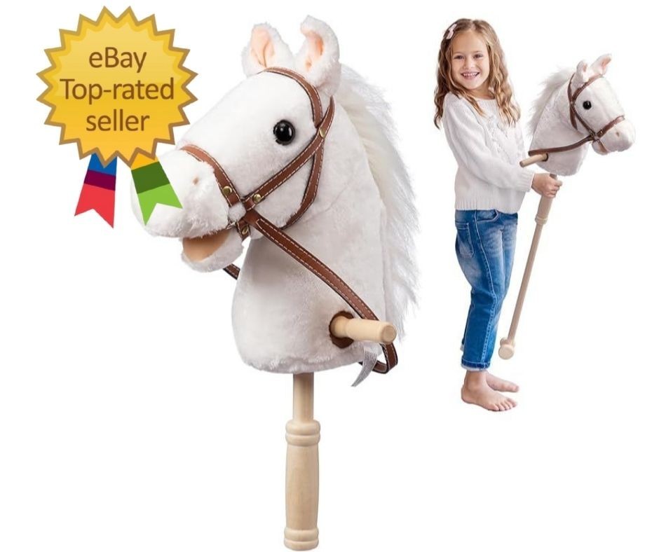 Stick Horse Plush Handcrafted Hobby Horse on a Stick with Wood Wheels Real Pony