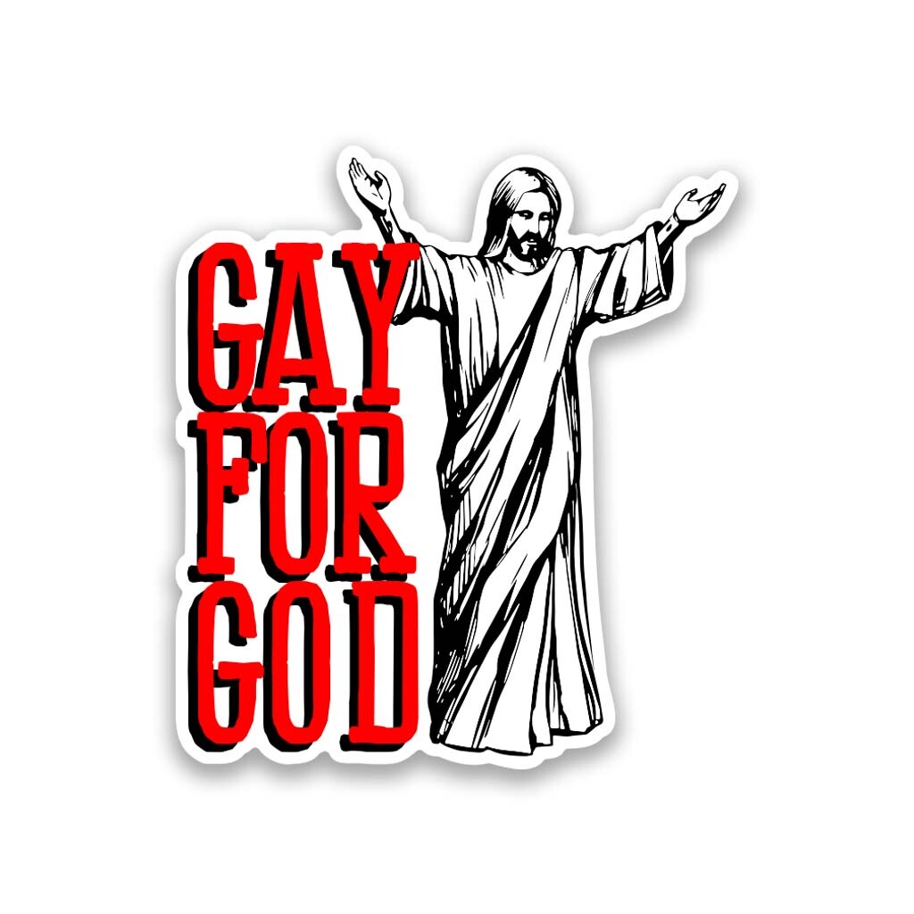 Gay For God LGBTQ Jesus Vinyl Sticker 3.5" Wide – Includes Two Stickers