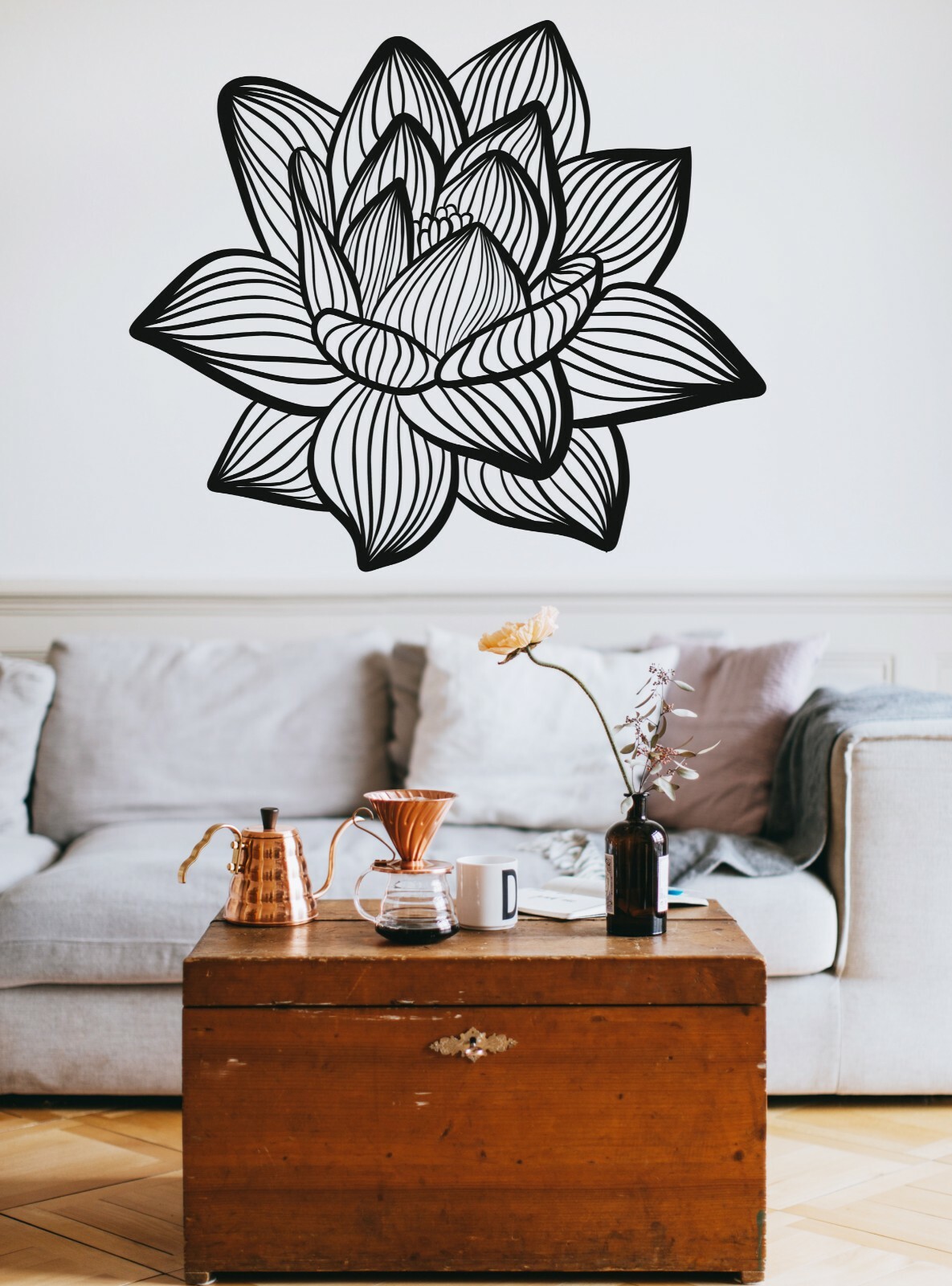 Lotus Flower Large Wall Decal Abstract Vinyl Décor Abstract Sticker Floral Gold