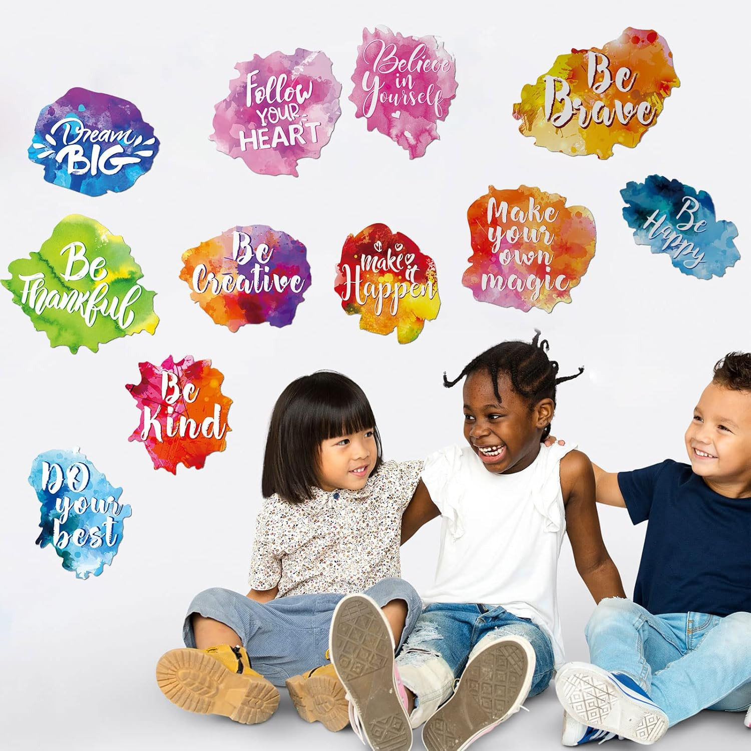 6 Sets/12 Pcs Back to School Inspirational Classroom Wall Decal Watercolor Motiv