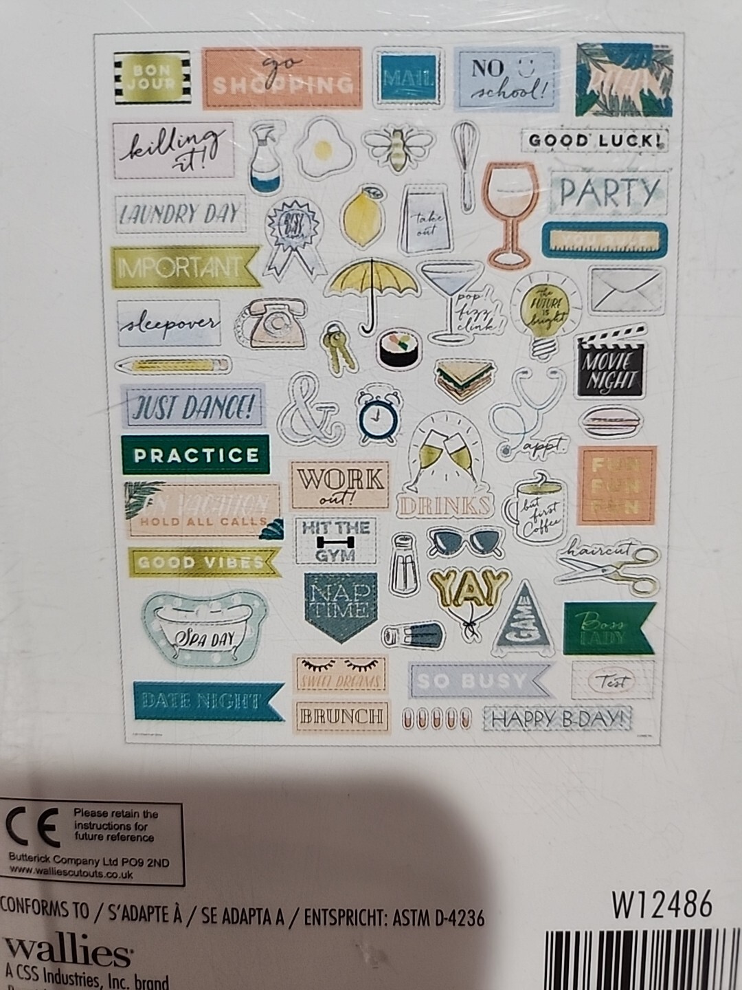 New! Wallies Wall Planner Sticker Set 63 Pieces W12486 Motivational Removable