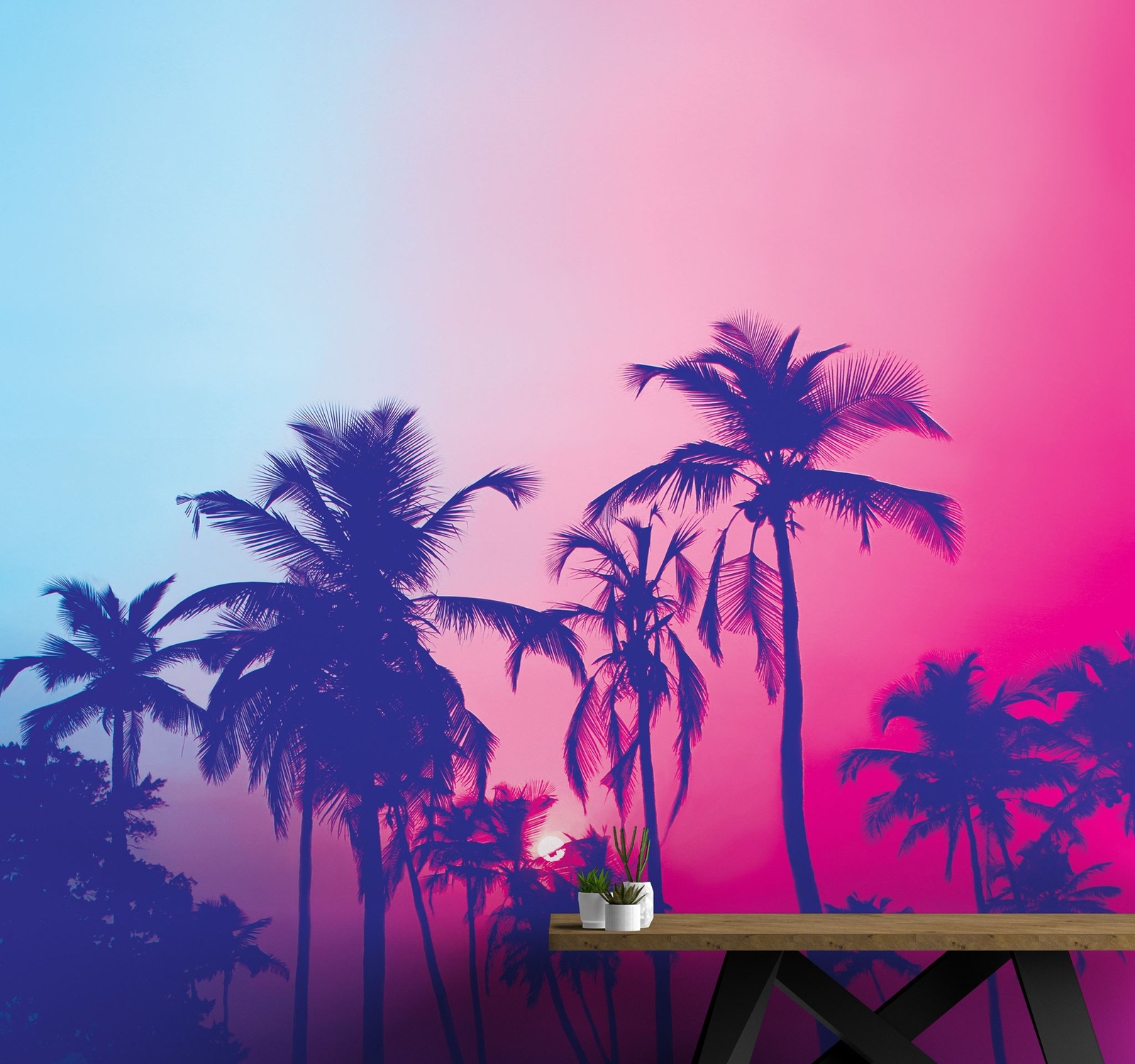 Miami Tropical Palm Tree Vice Color Wall Mural. Vivid Miami Vice Color. #6281