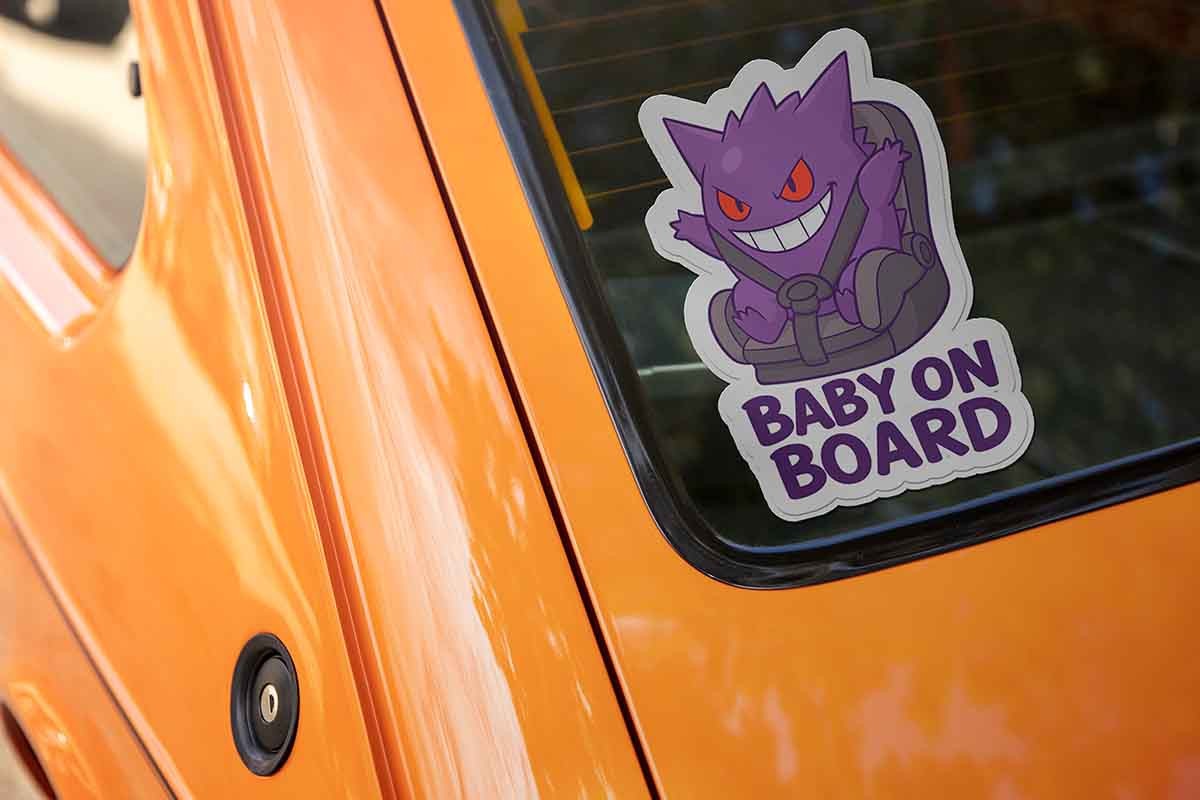 Cute Gengar Pokémon Baby on Board Car Sticker | Funny Anime Vinyl Decal 4.5×7.5