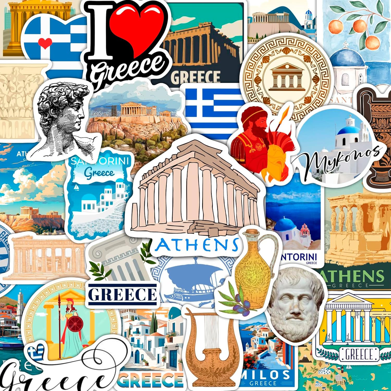 Greece Stickers for Water Bottle and Laptop – Greece Decorations and Party Favor