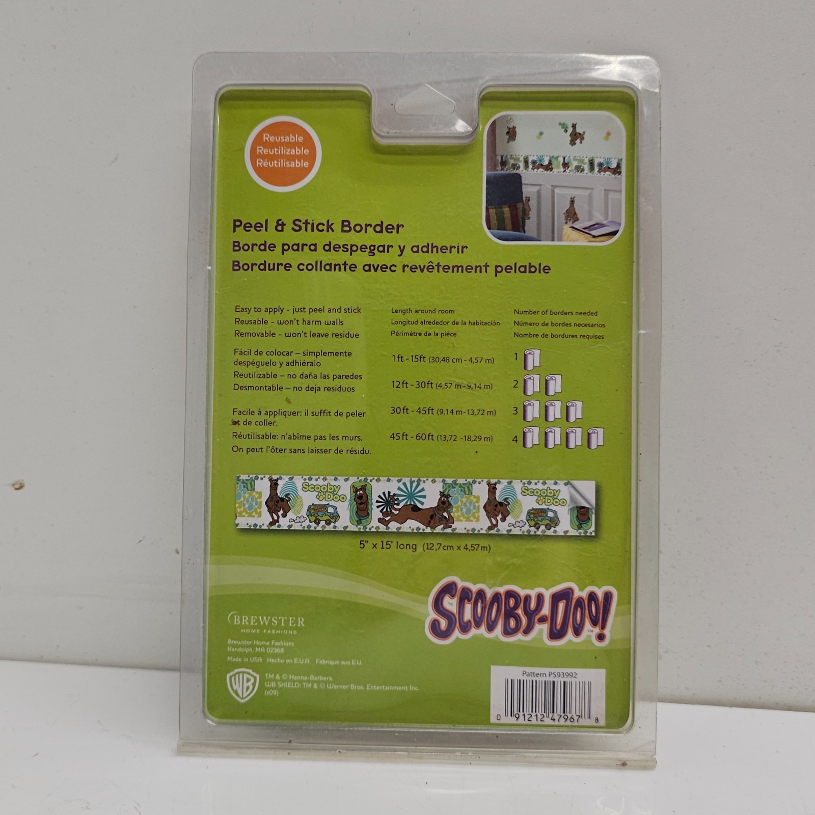 Brewster Scooby-Doo Peel & Stick Border PS93992 5×15 Green Vintage