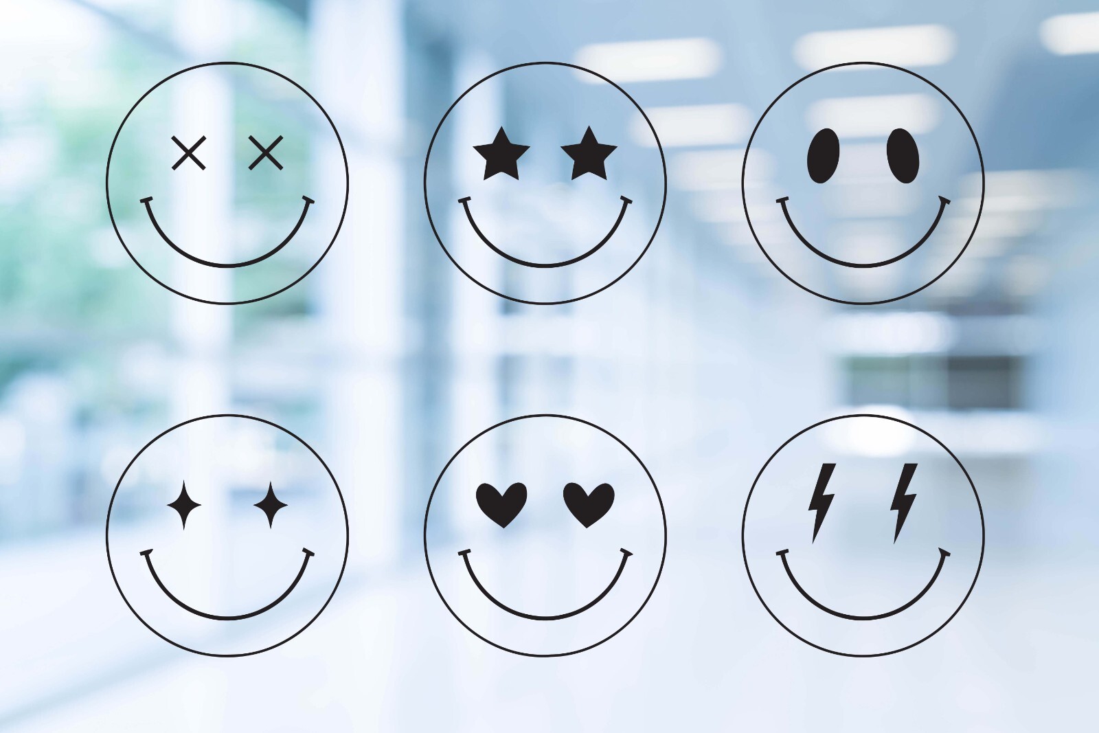 Set of 6 Smiley Face Wall Decals – Emoji Stickers n059