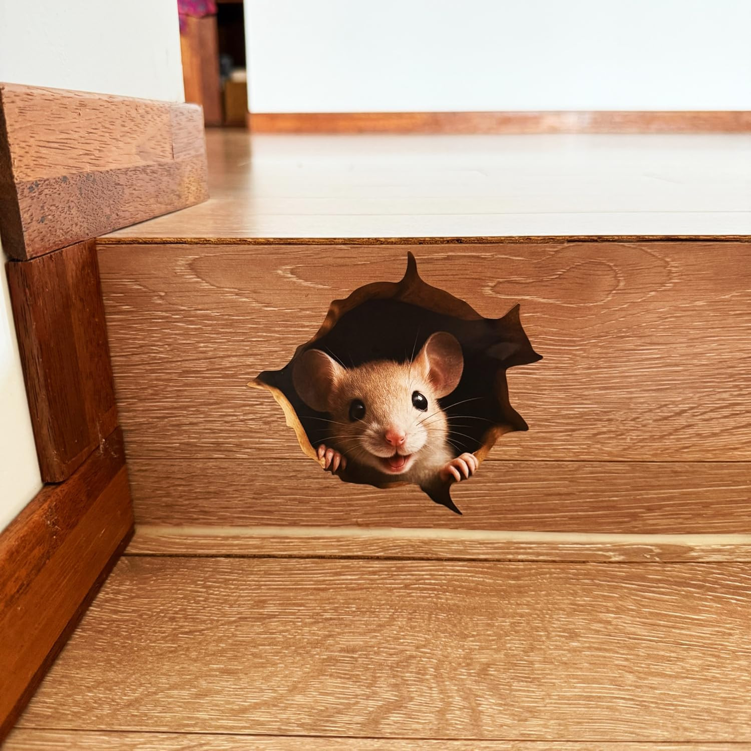 2 Pack Peek a Boo Mouse Hole Wall Sticker 3D Removable Funny Prank Decal 5.1in