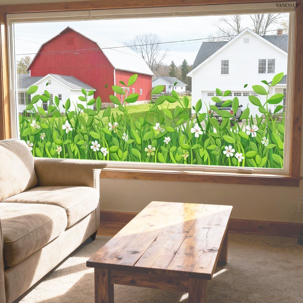 Green Wildflower Static Cling Window Sticker 11.8 x 23.2 in PVC Decal for Glass