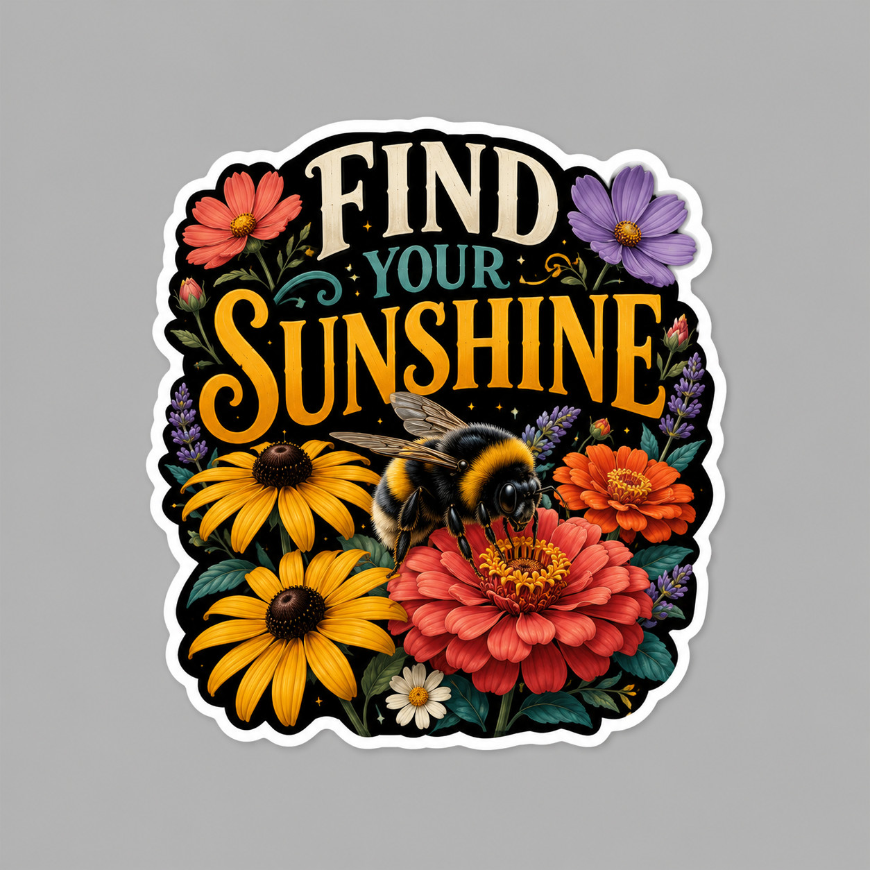 Bumble Bee Sticker Vinyl Decal Find Your Sunshine Daisy Wildflower Garden Gift
