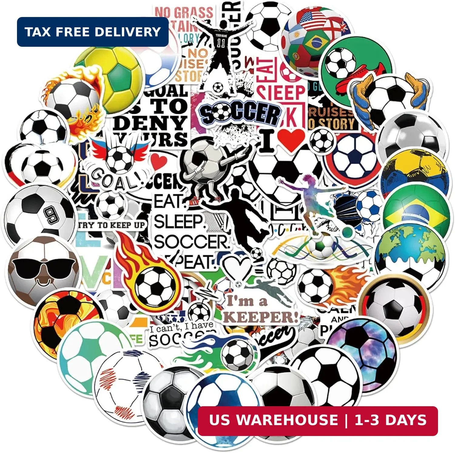 100PCS Soccer Stickers for Boys Girls Kids Teens, Vinyl Waterproof Soccer Sticke