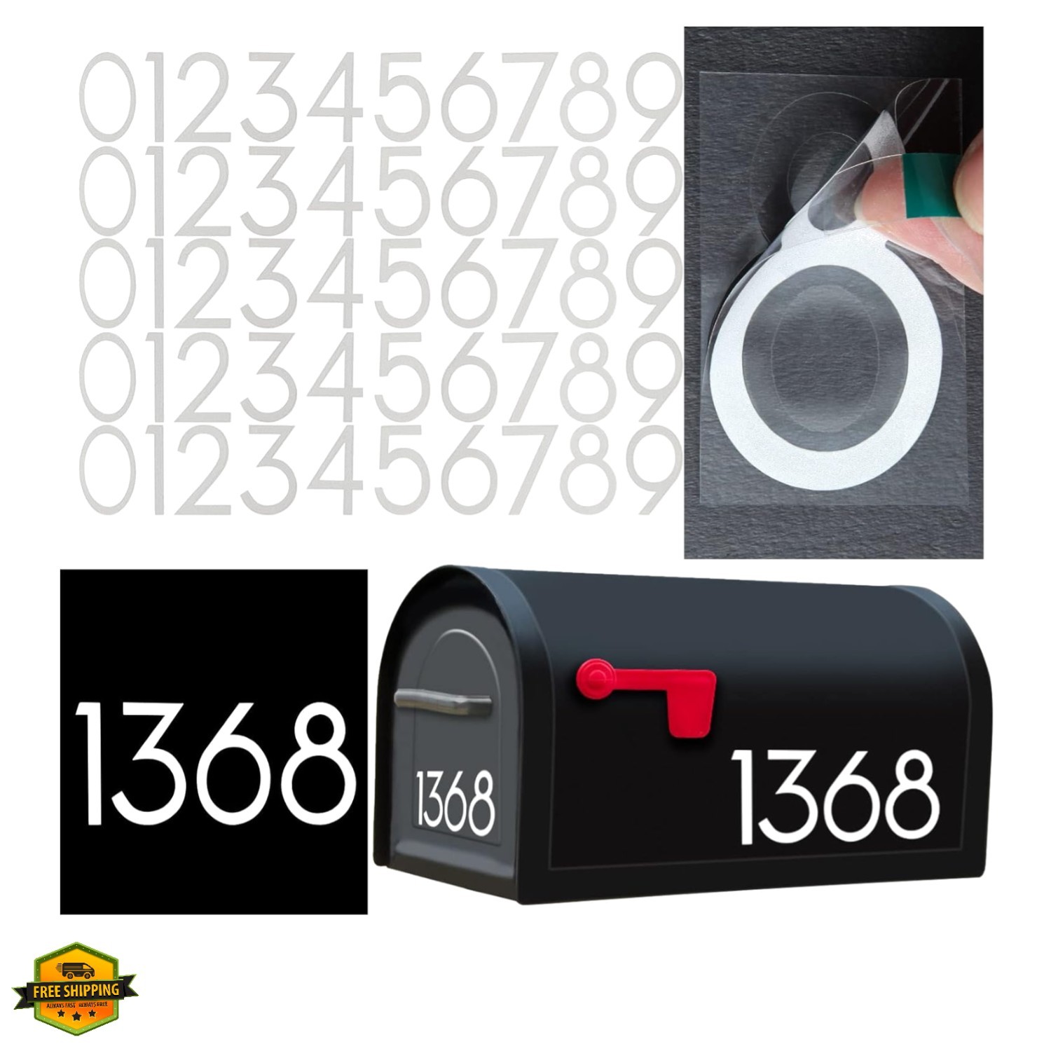 2 inch Reflective Mailbox Numbers for Outside, 5 Sets Number Stickers with St…