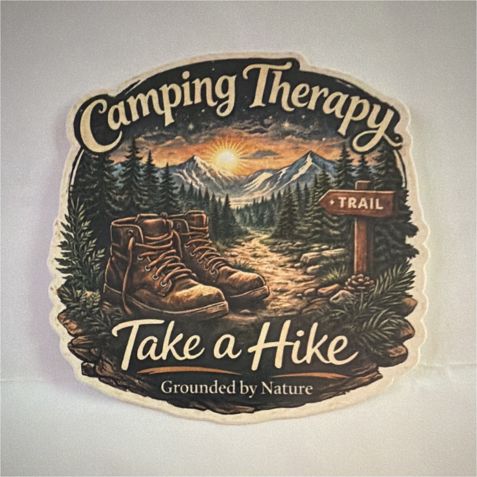 Camping Therapy Take a Hike Grounded by Nature Sticker Decal, Multicolor