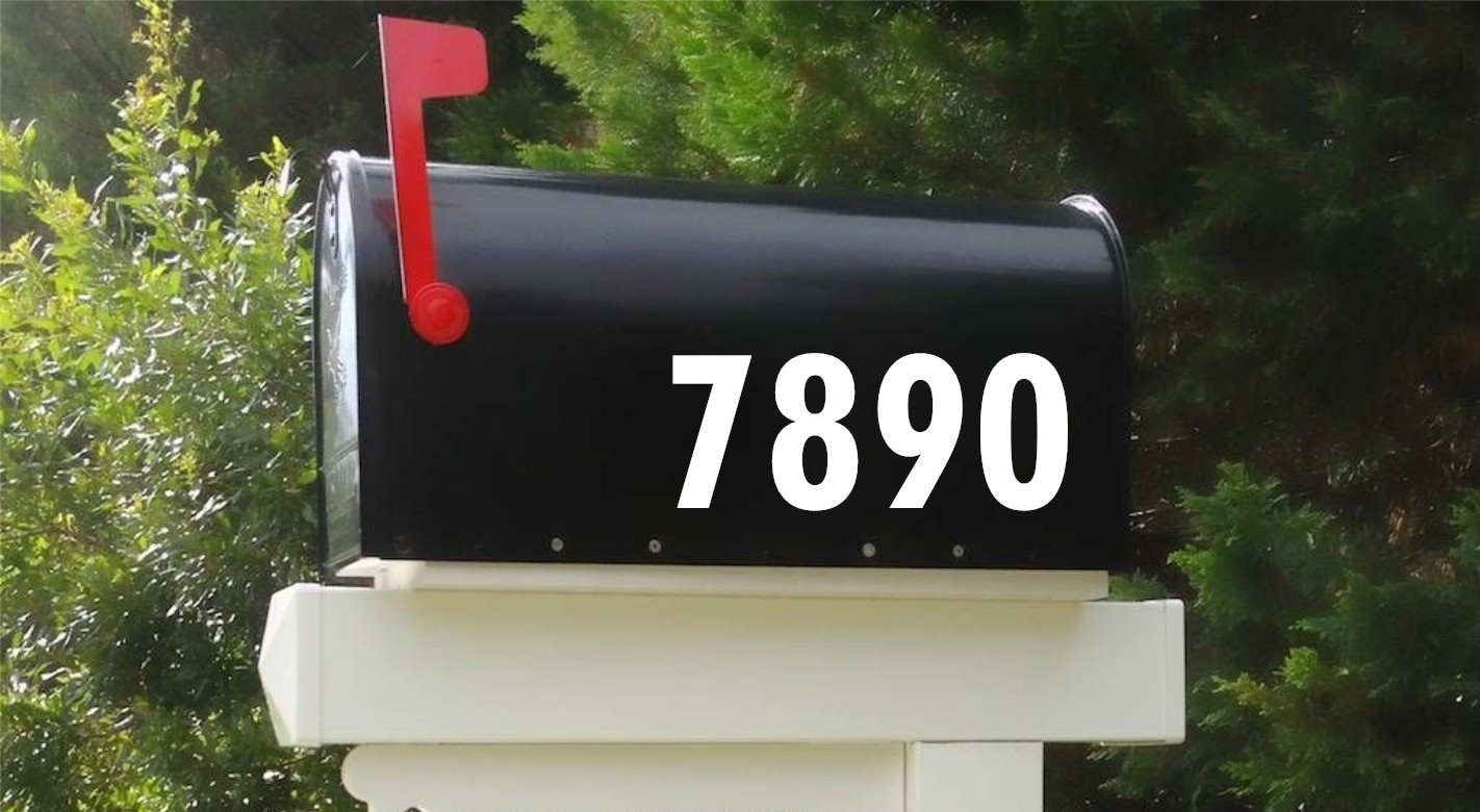 Custom PAIR of REFLECTIVE Mailbox Numbers- White Color Block Font