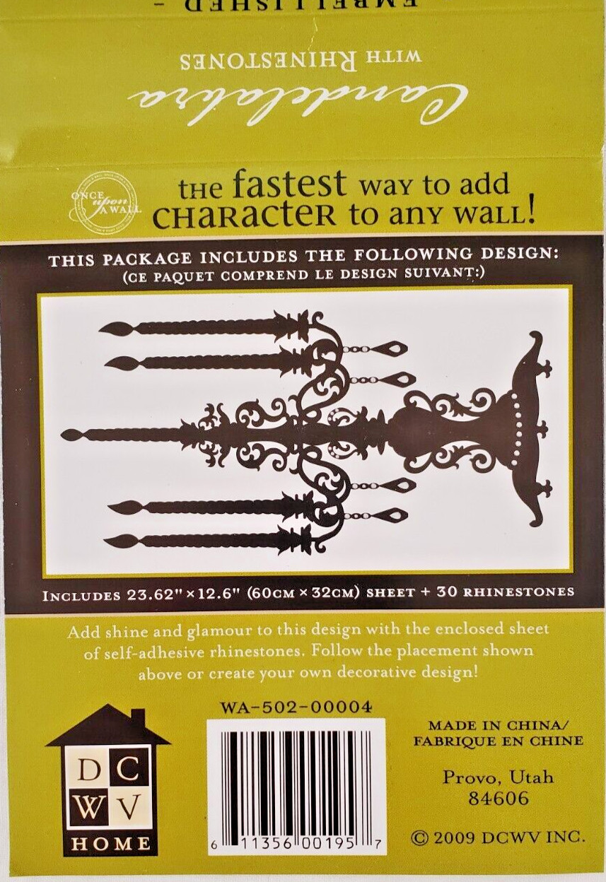 'Once Apon A Candelabra' Wall Peel & Stick 23.62" X 12.6"Decorative Rhinestones