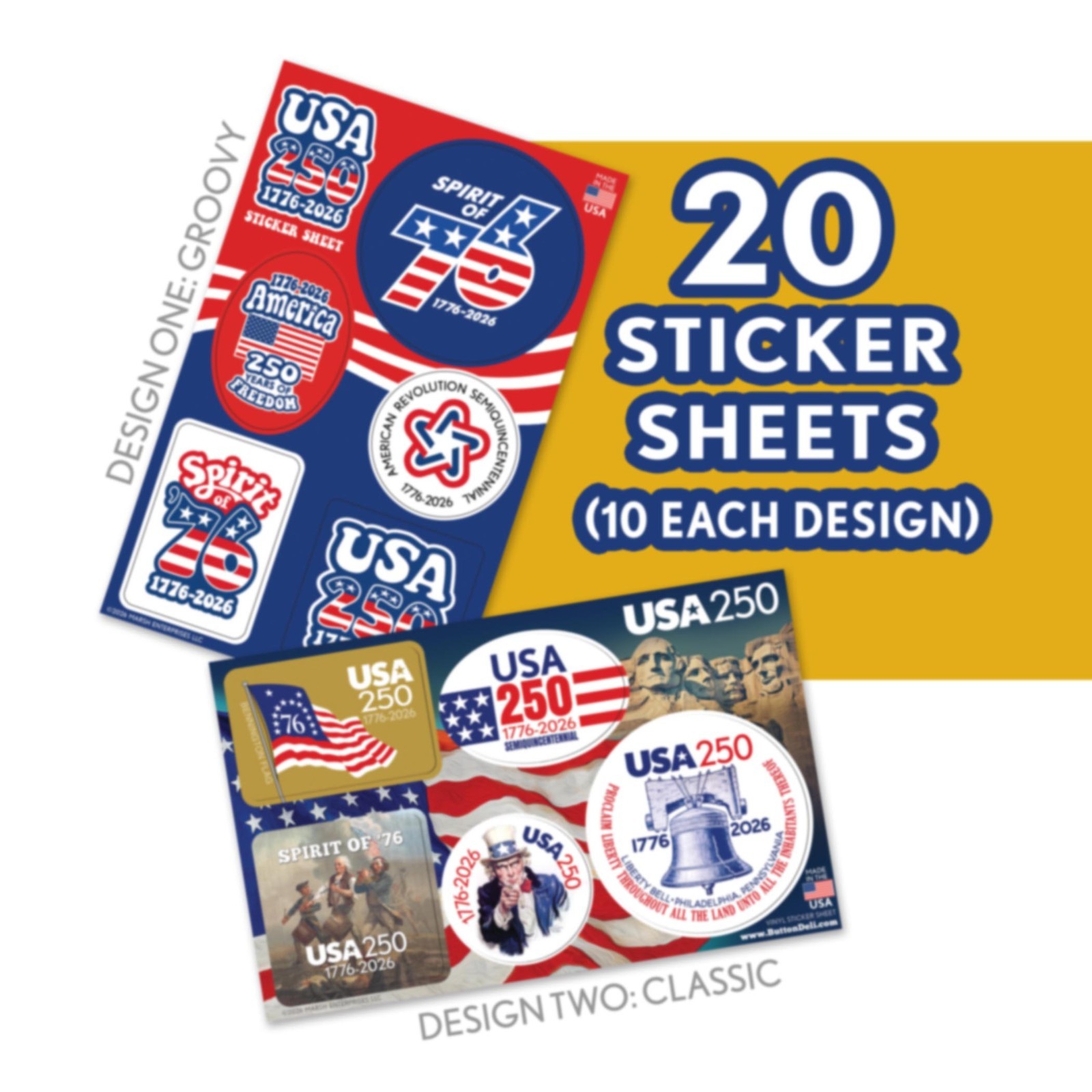 USA America Sticker Sheets – 2 Designs – America, Semiquincentennial 250 Freedom