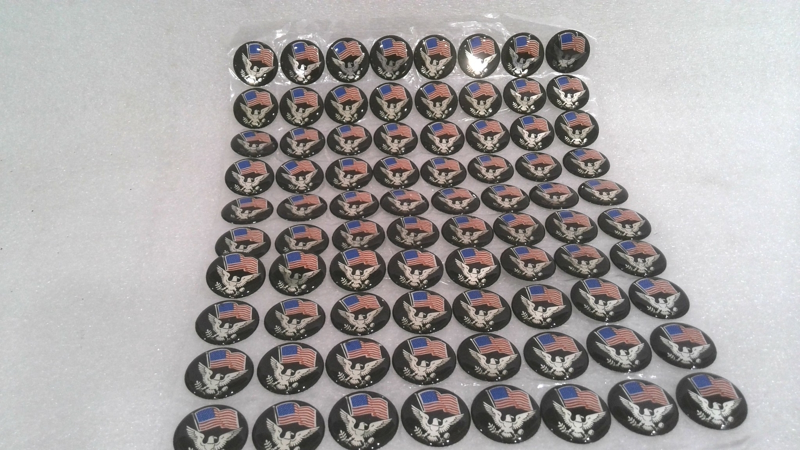 AMERICAN FLAG/EAGLE DOMED DECAL EMBLEM, 2.3 MM X 1.1", VETERAN (LOT OF 5)