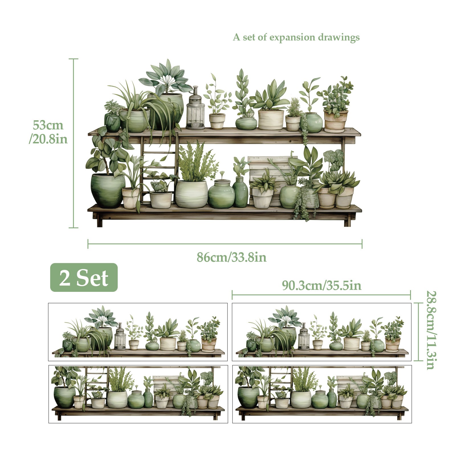 2 Set Wall Sticker Tropical Potted Plant Decals for Home Decor Self-Adhesive Art
